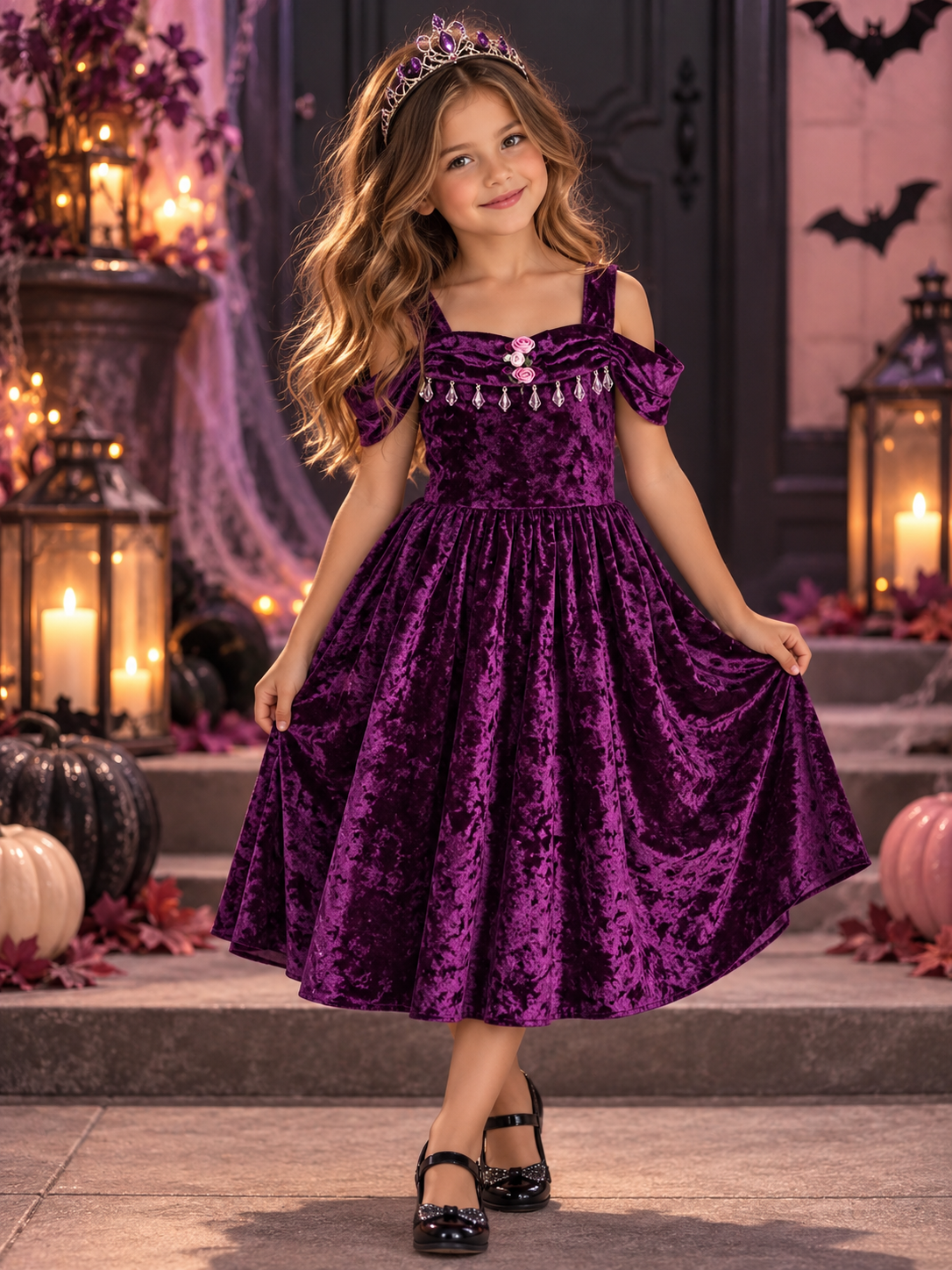 Velvet Off Shoulder Enchanted Princess Dress