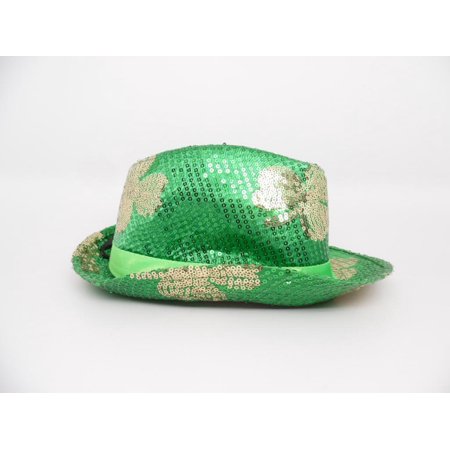 St. Patrick’s Day Sequined Green & Gold Sparkly Shamrock Fedora Hat