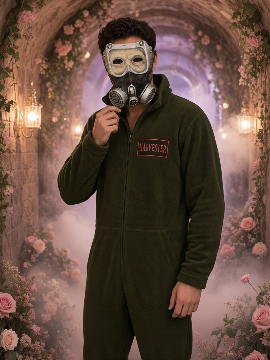Mens “Harvester” Olive Green Fleece Jumpsuit Costume Set