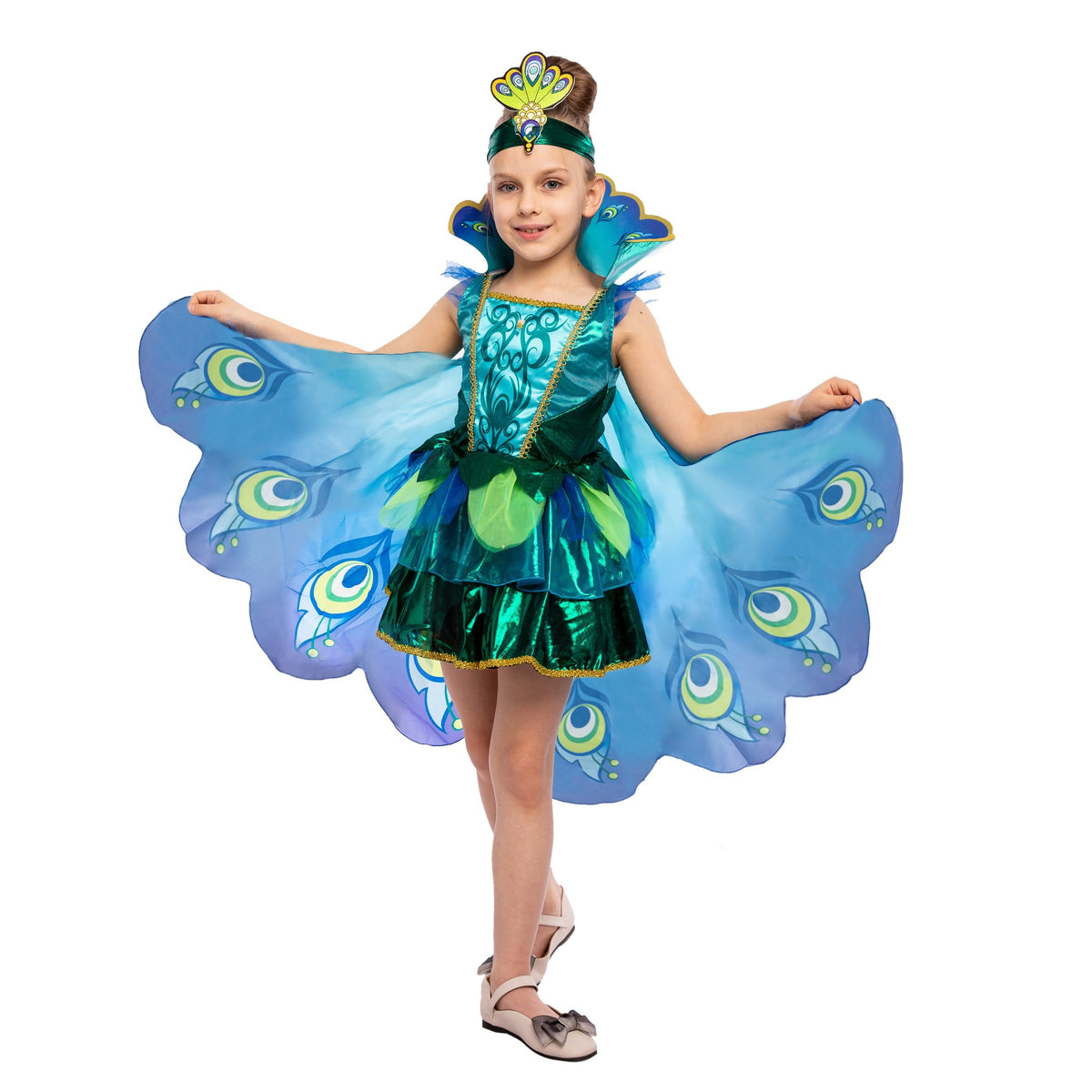 Spooktacular Creations Girls' Peacock Costume With Feather Wings