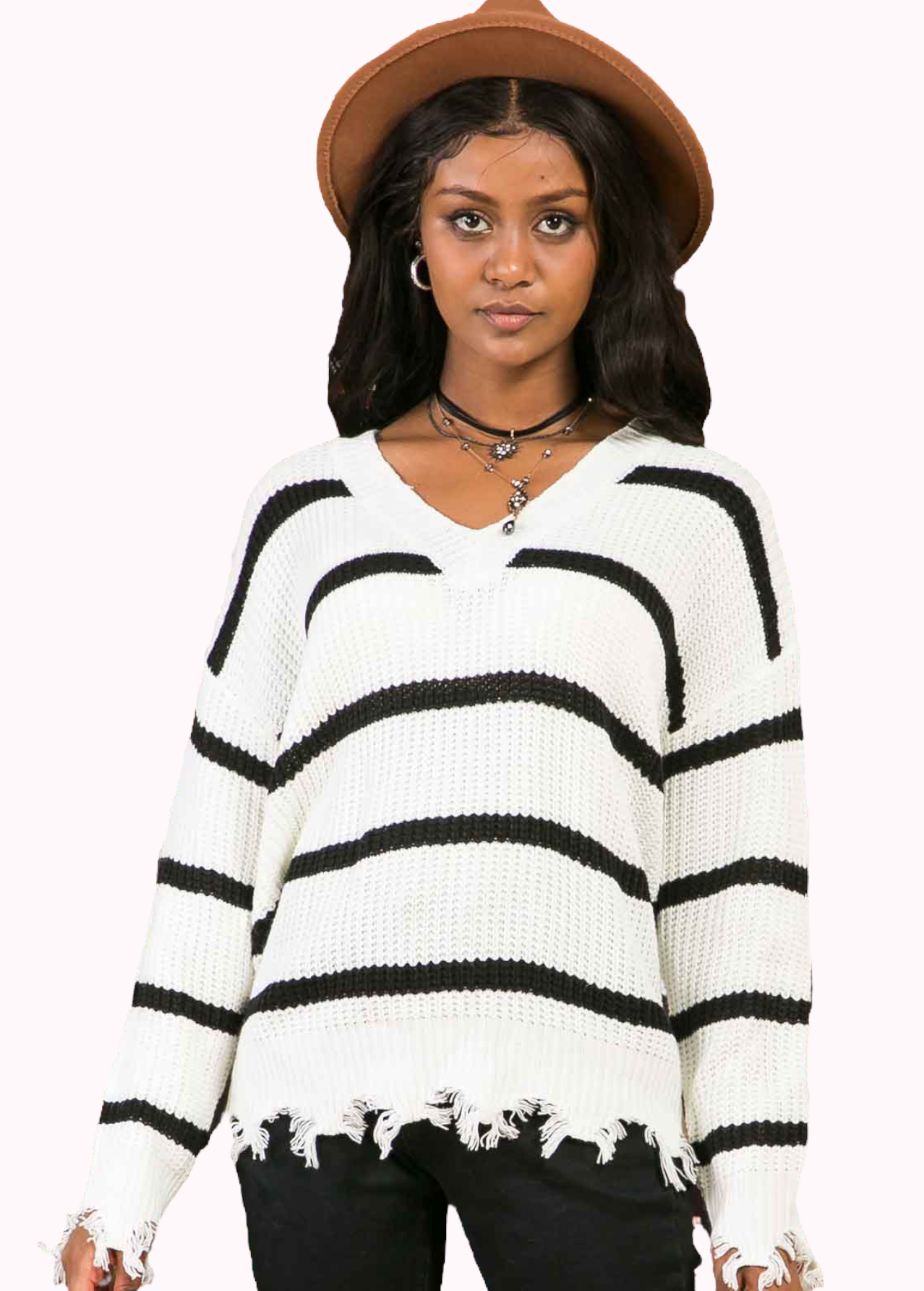 Striped 2025 frayed sweater