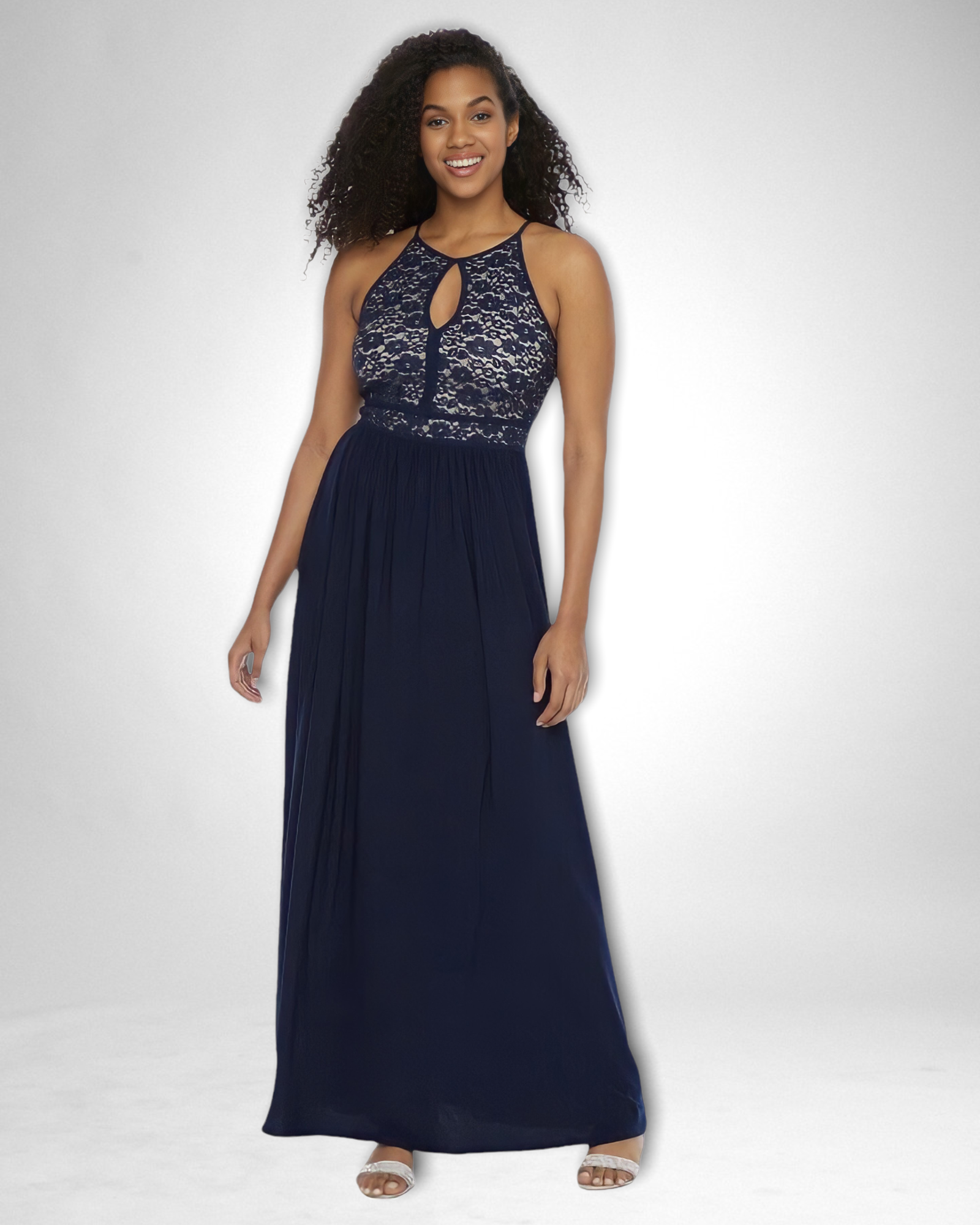 Lace keyhole tie back halter dress best sale