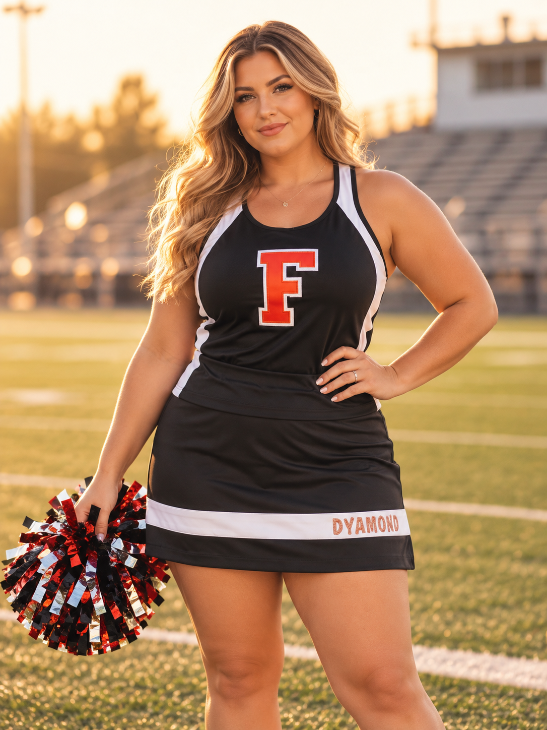 Black & Burnt Orange Cheerleader Costume
