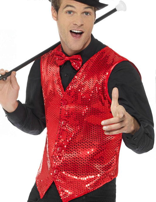 Smiffys Adult Unisex Red Sequin Vest Costume