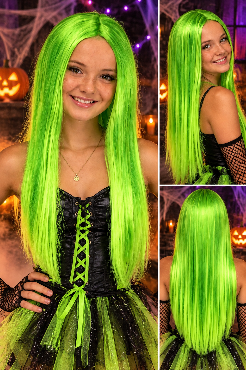 Neon Green Long Straight Costume Wig