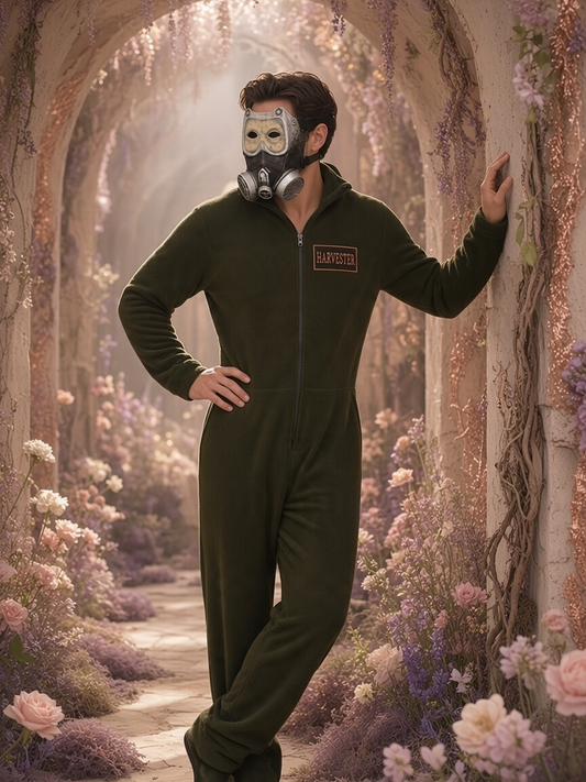 Mens “Harvester” Olive Green Fleece Jumpsuit Costume Set