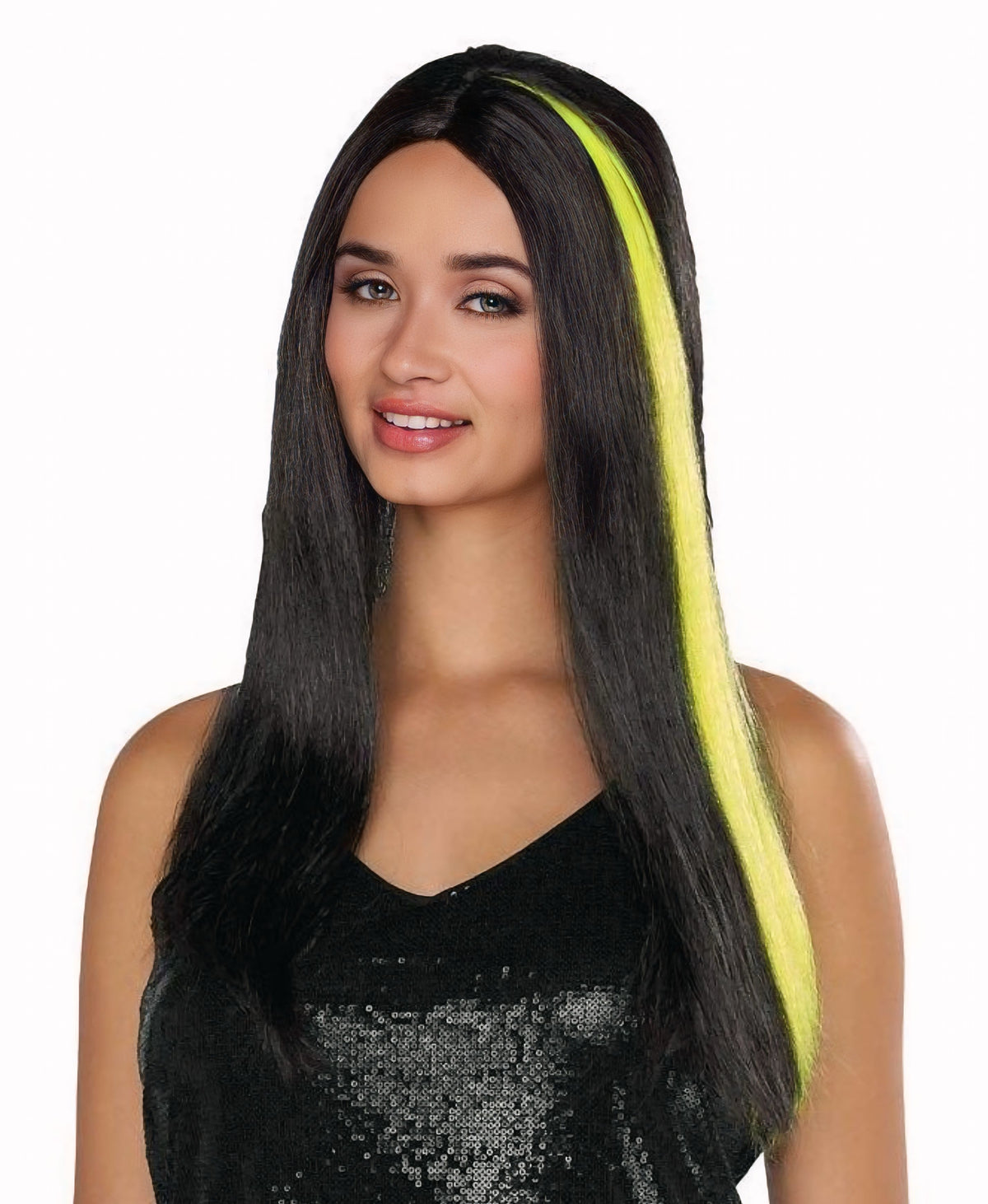 Electric Enchantress Black Wig with Neon Green Highlight