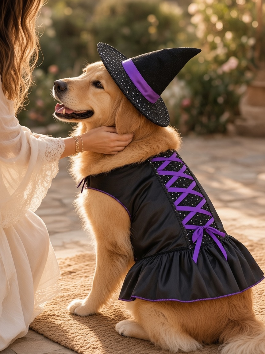 Purple Witch Dog Costume w/ Hat