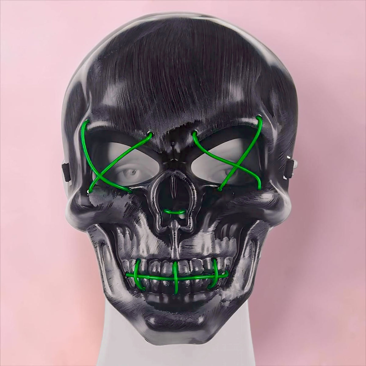 Light Up Black & Neon Green Skull Mask
