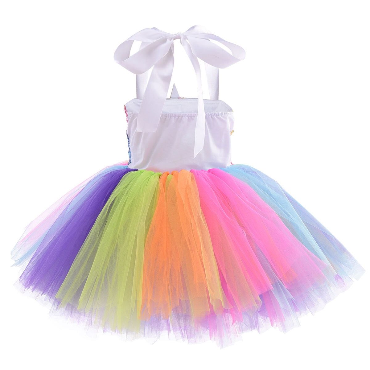 KAWELL Girls Unicorn Costume Sequin Rainbow Tutu Dress with Headband and Wings