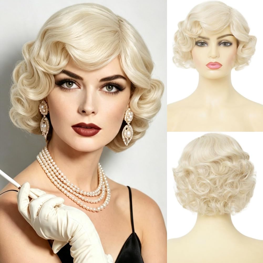 Women's 1920s Short Curly Finger Wave Costume Wig