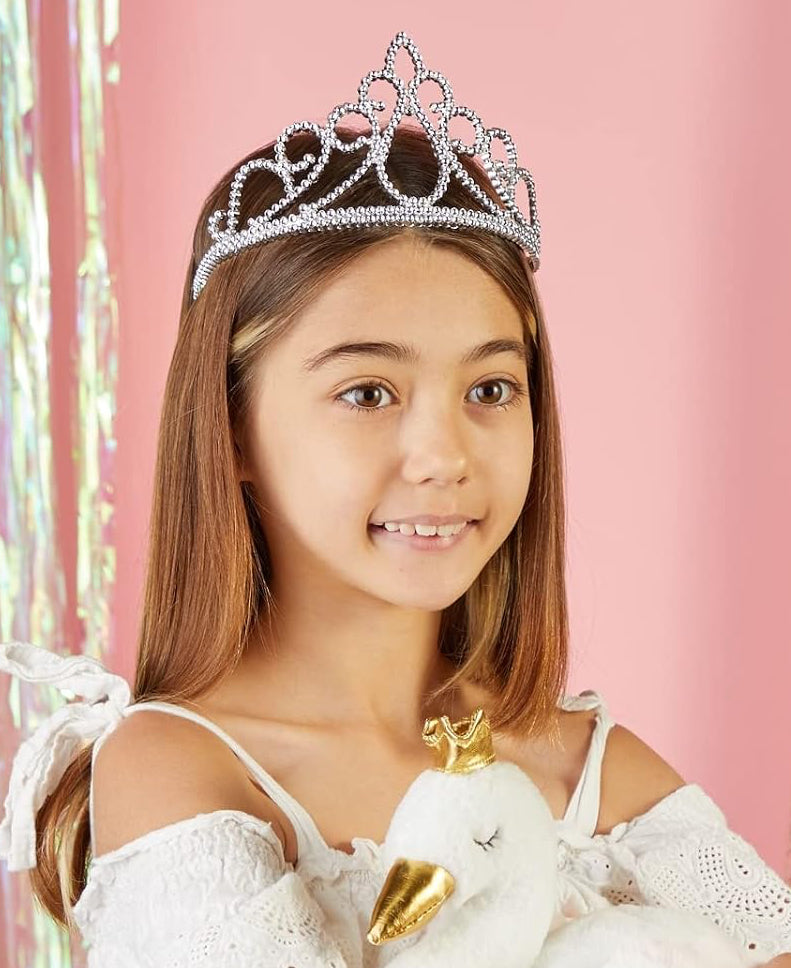 Blue Panda Girls' Princess Silver Plastic Tiaras 12 Pack