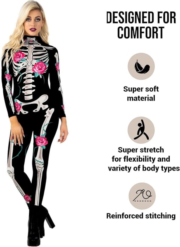 MorphCostumes Women's Floral Skeleton Bodysuit Costume MCWBSFN