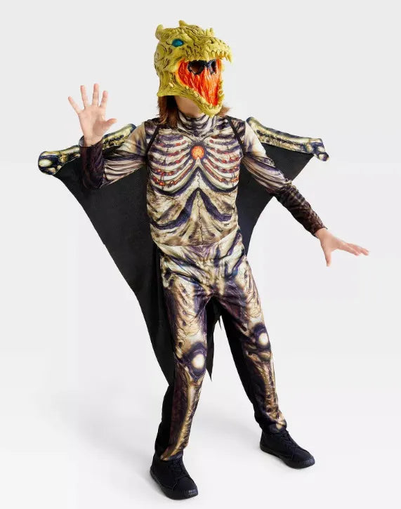 Hyde and EEK! Kids' Skeletal Dragon Costume Jumpsuit Small 4-7