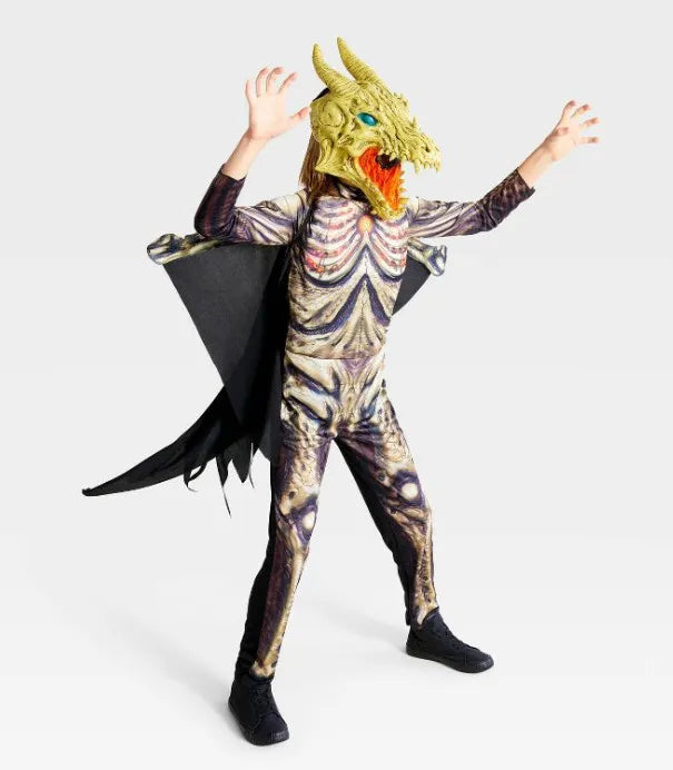 Hyde and EEK! Kids' Skeletal Dragon Costume Jumpsuit Small 4-7