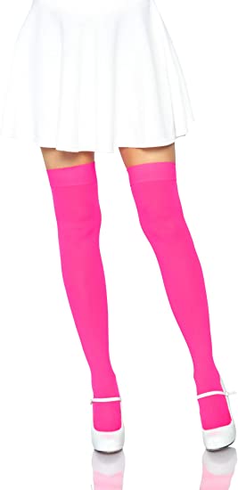 NWT Leg Avenue Women's Neon Pink Thigh High Halloween Stockings - One Size