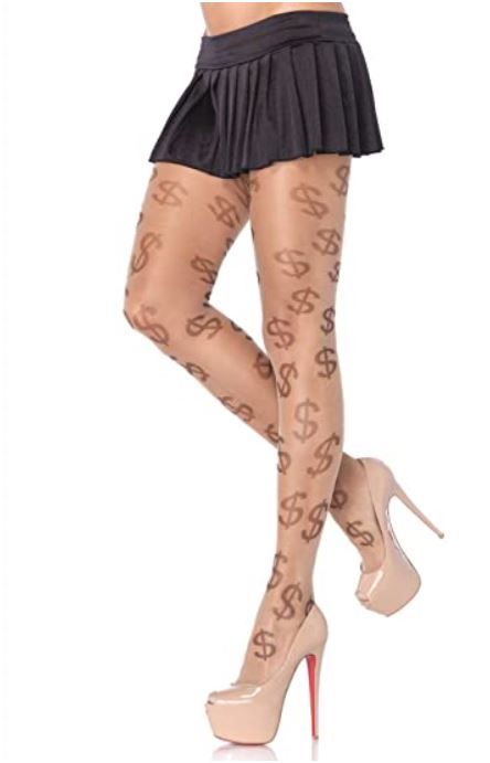 NWT Leg Avenue Women's Dollar Sign Print Pantyhose Halloween Stockings - One Size