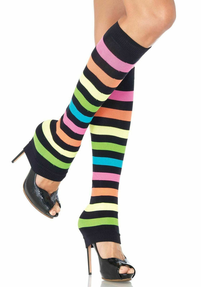 NWT Leg Avenue Striped Neon Rainbow Leg Warmers Rave  - One Size